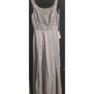$218 ALEX EVENINGS Gray Sequin Lace Sparkle Gown Maxi Dress Womens 10